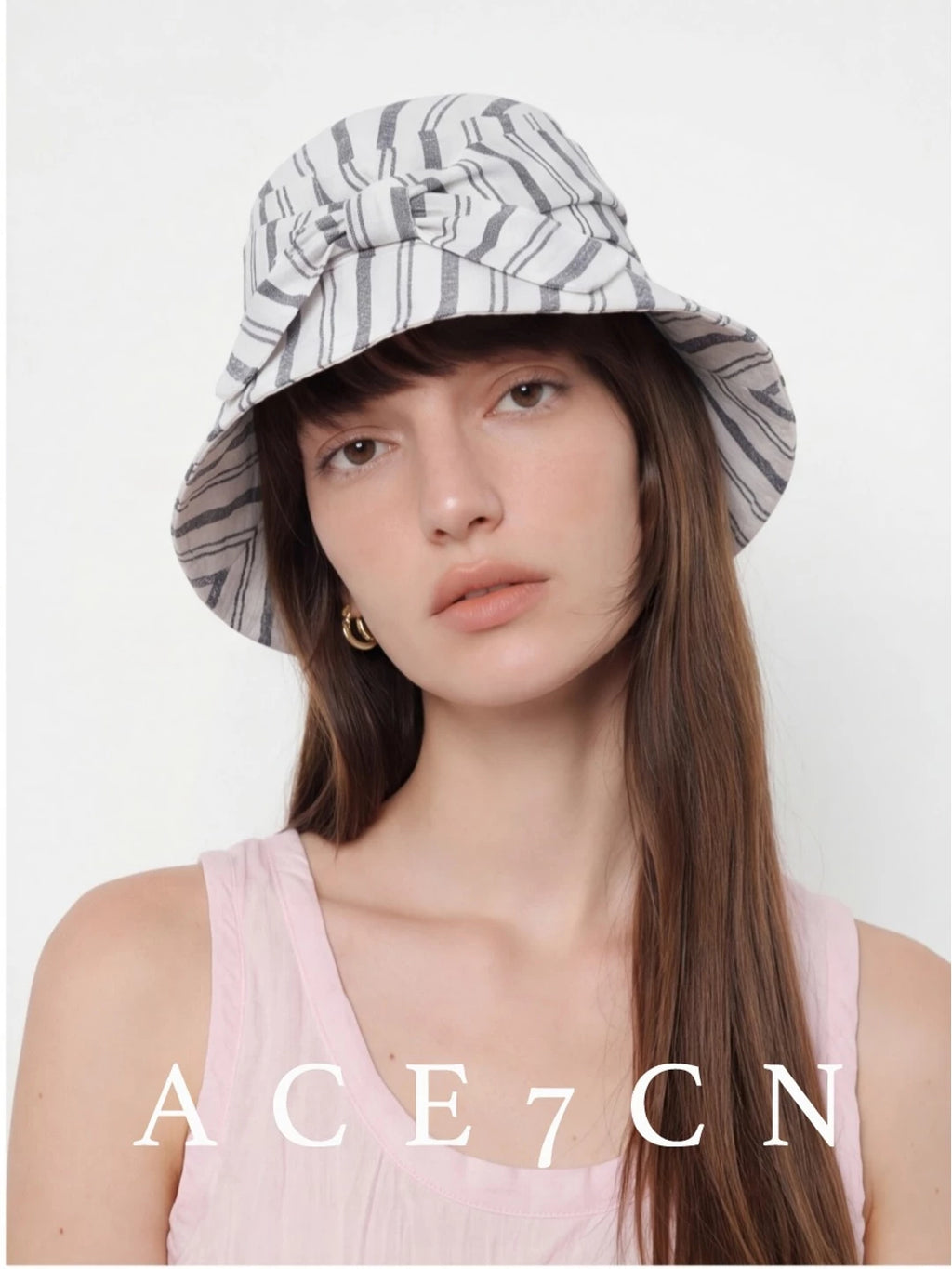 Bow-Detail Wide-Brim Linen Bucket Hat — ACE7CN