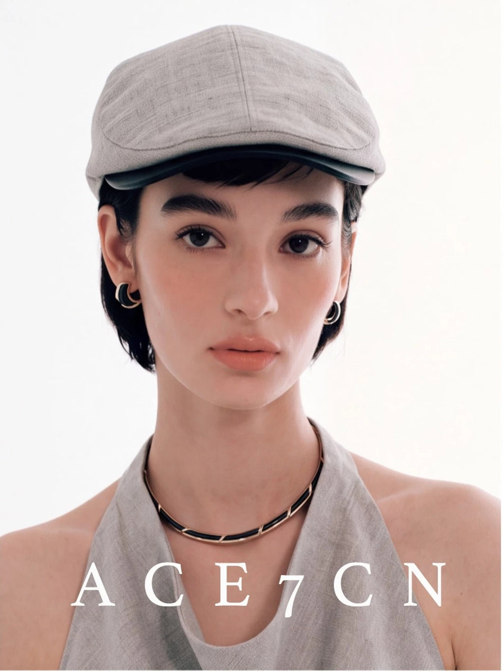 Leather-Peak Fabric Flat Cap — ACE7CN