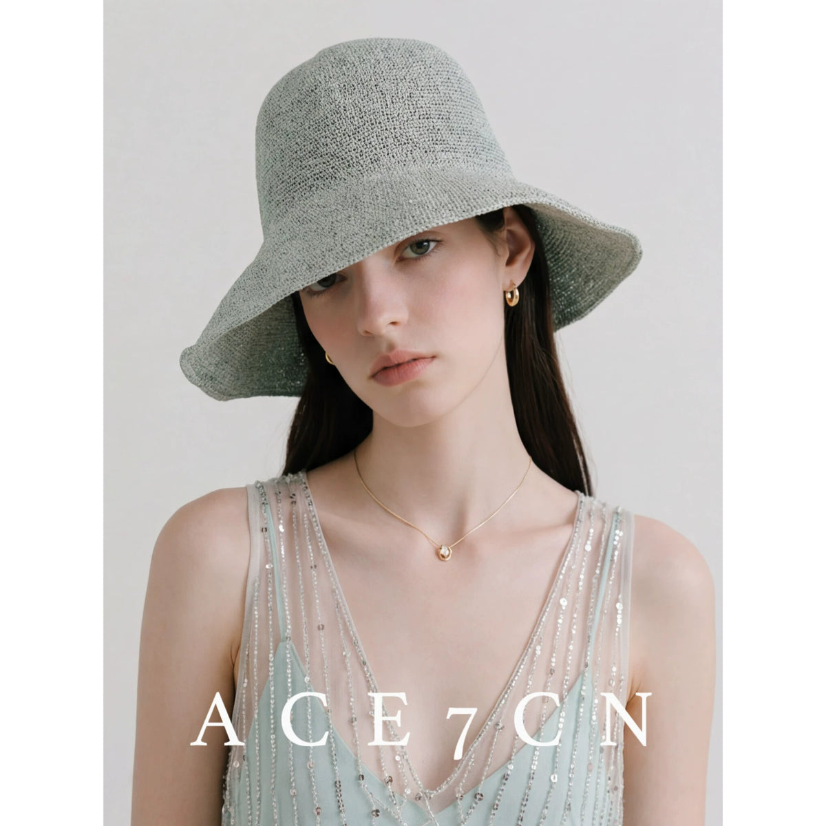 Foldable Hand-Crochet Wide-Brim Bucket Hat — ACE7CN