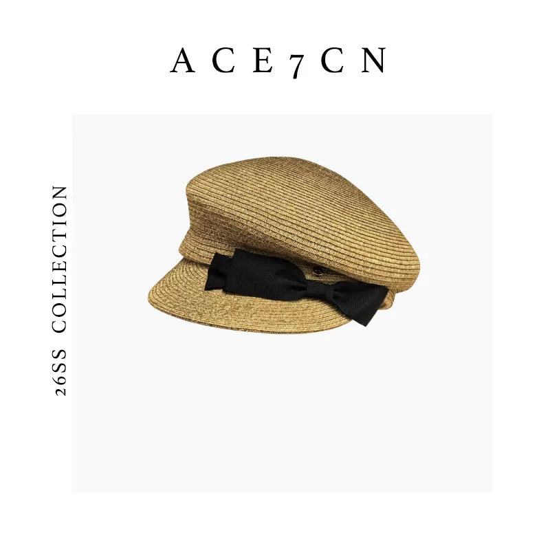 Bow-Detail Linen-Look Equestrian Cap — ACE7CN