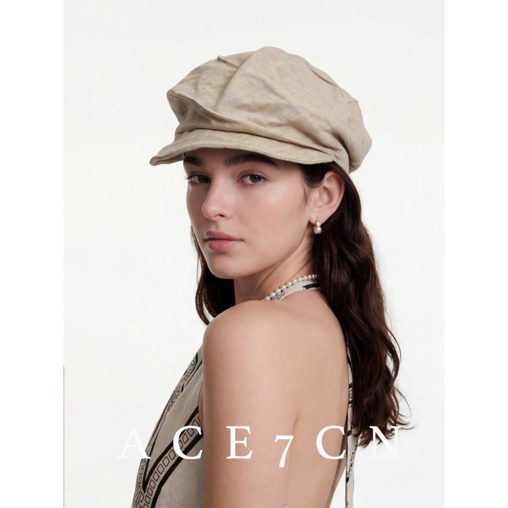 Pleated Linen Octagonal Newsboy Cap — ACE7CN