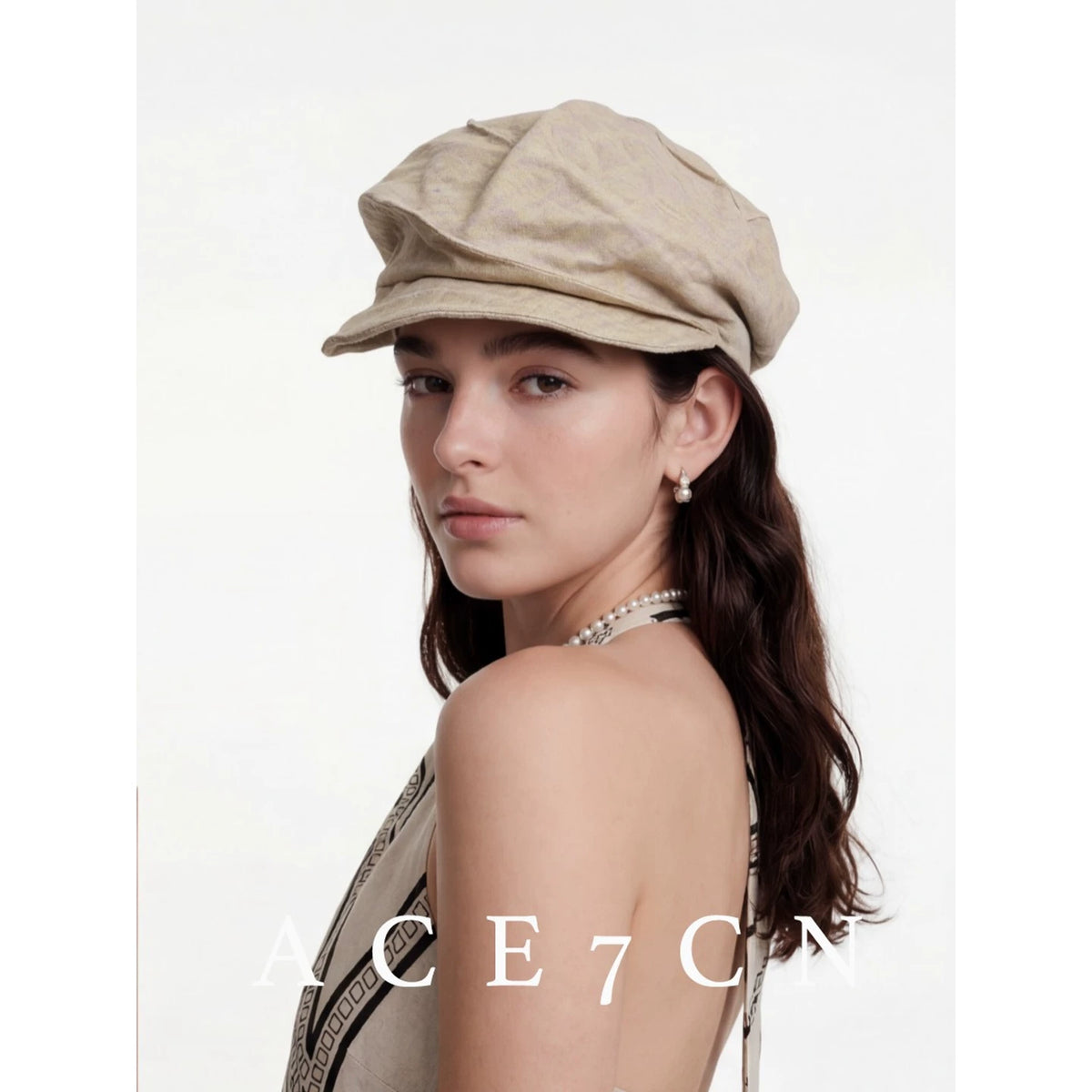 Pleated Linen Octagonal Newsboy Cap — ACE7CN