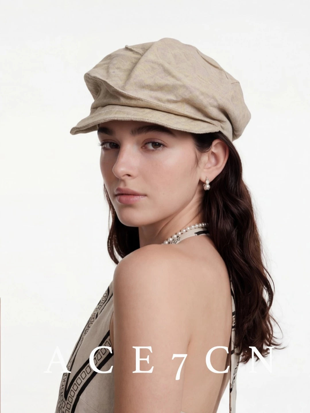 Pleated Linen Octagonal Newsboy Cap — ACE7CN