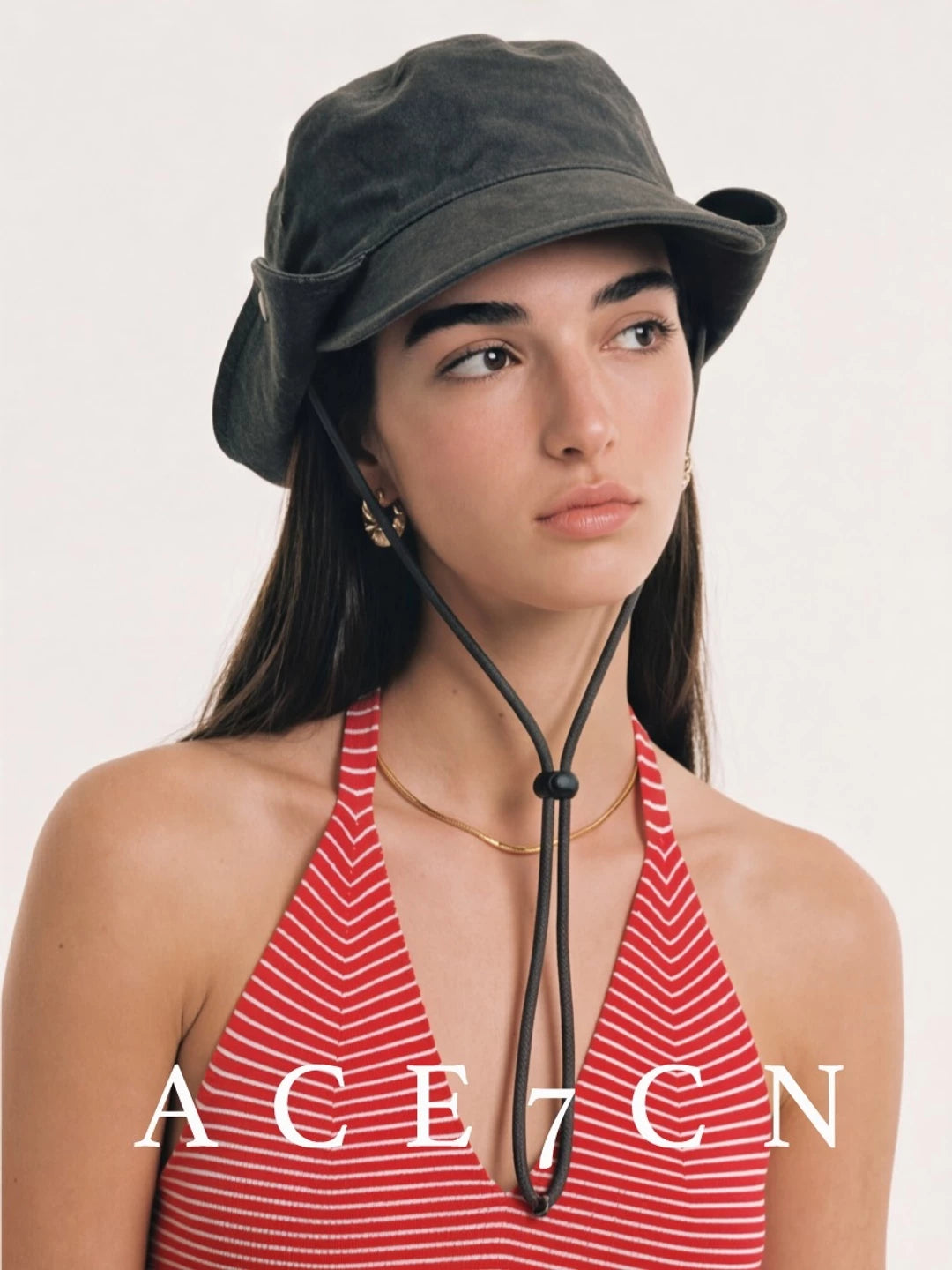 Washed Roll-Brim Ear-Flap Bucket Hat — ACE7CN