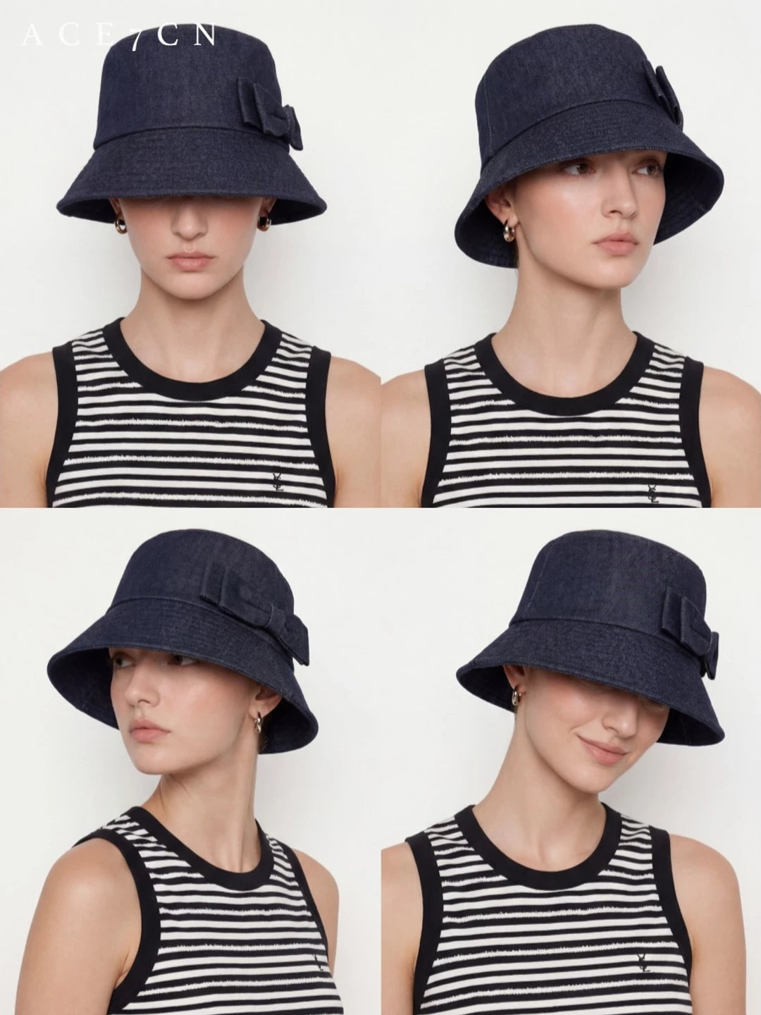 Bow-Detail Denim Bucket Hat — ACE7CN
