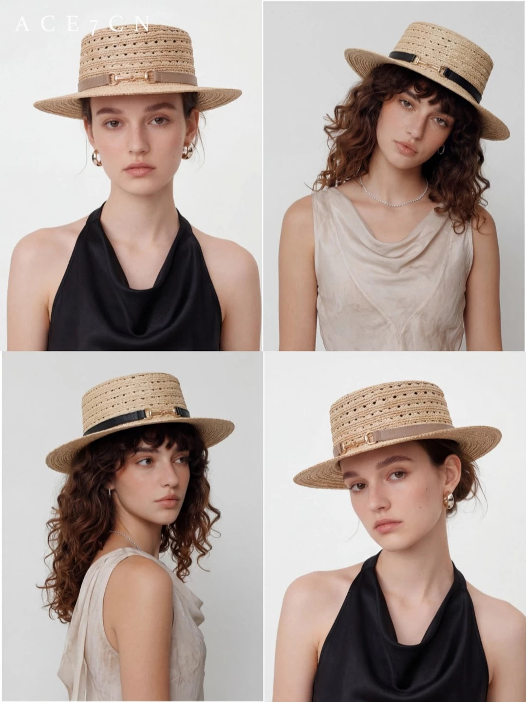 Openwork Wide-Brim Raffia Boater — ACE7CN