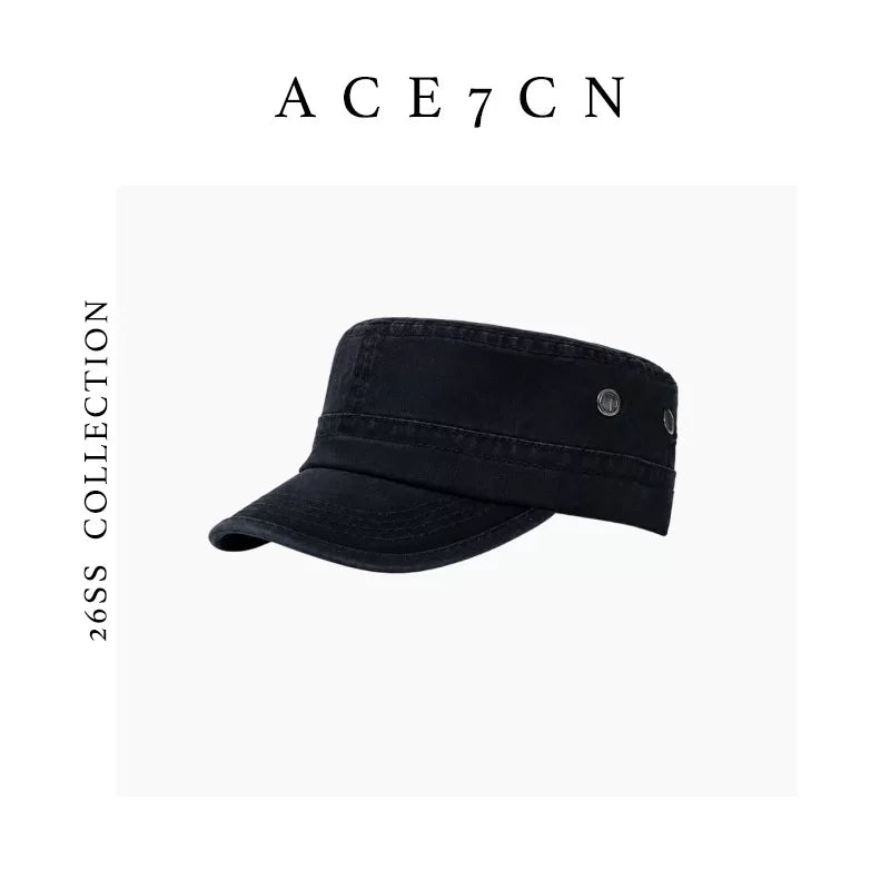 Flat-Brim Distressed Denim Equestrian Cap — ACE7CN
