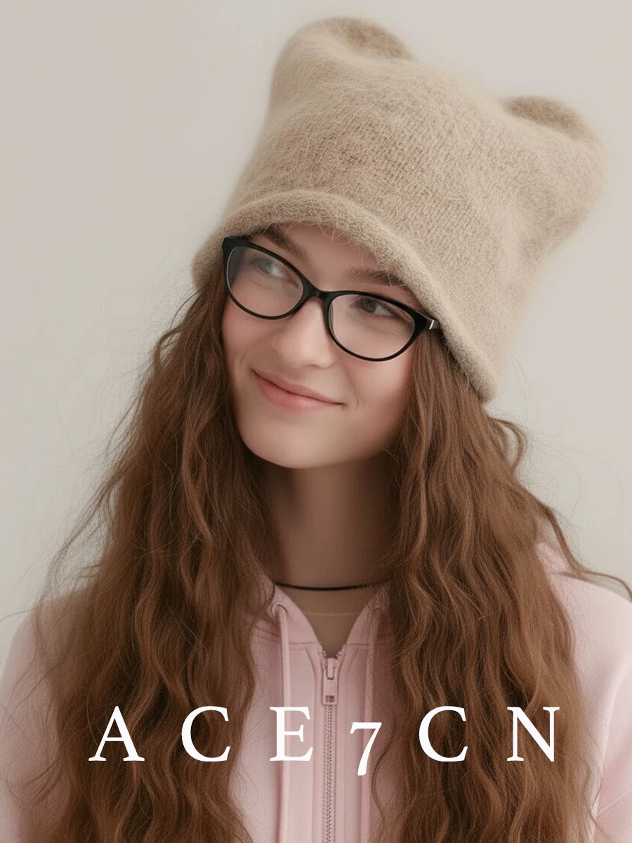 Nordic Cat-Ear Beanie Winter Angora Warm Knit