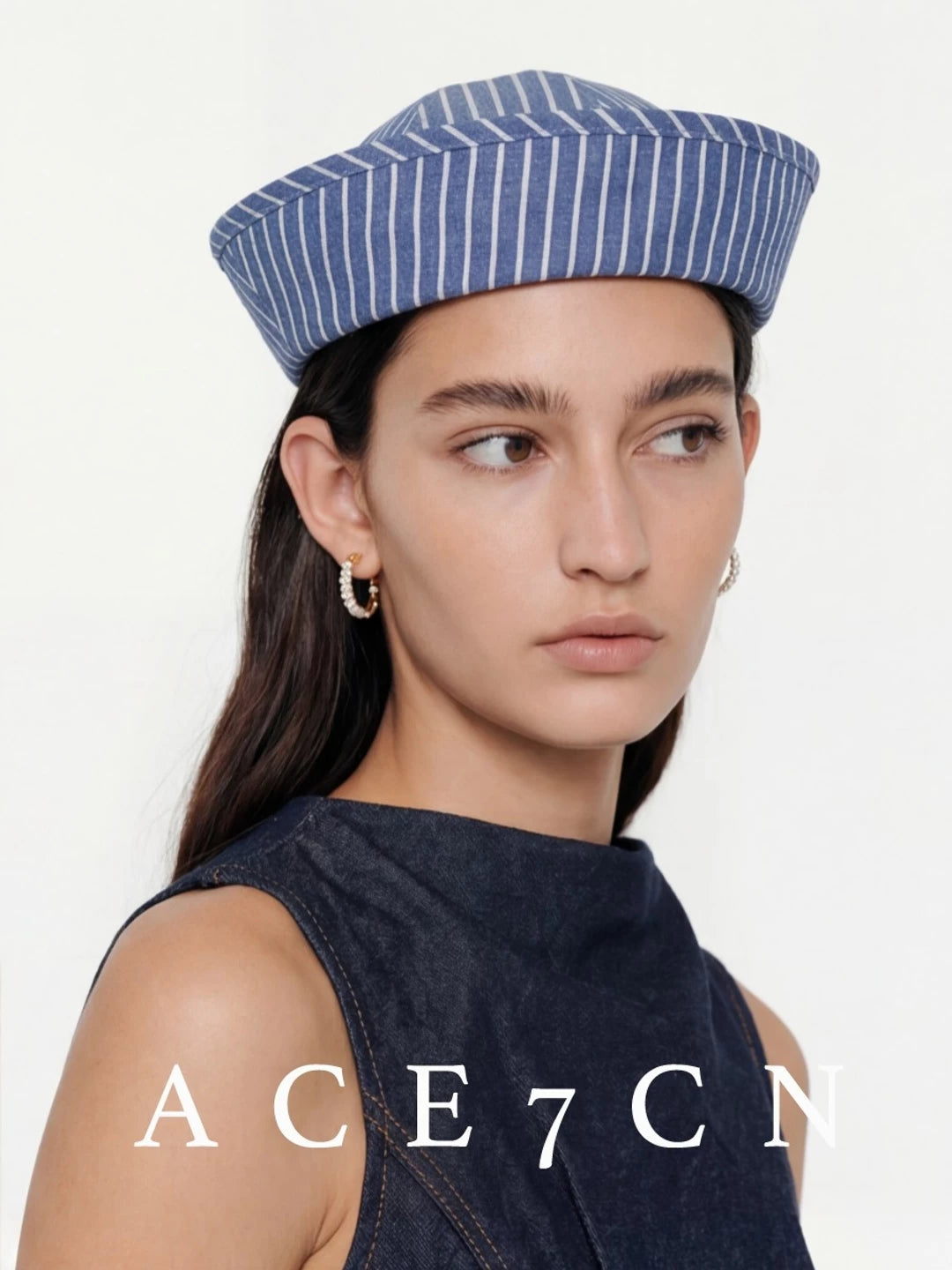 Striped Roll-Brim Cotton Sailor Hat — ACE7CN