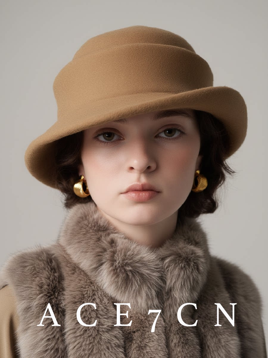 Roll-Brim Round-Crown Wool Cloche — ACE7CN