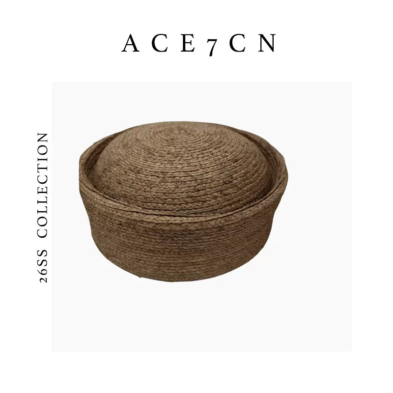Round-Crown Raffia Pillbox Hat — ACE7CN