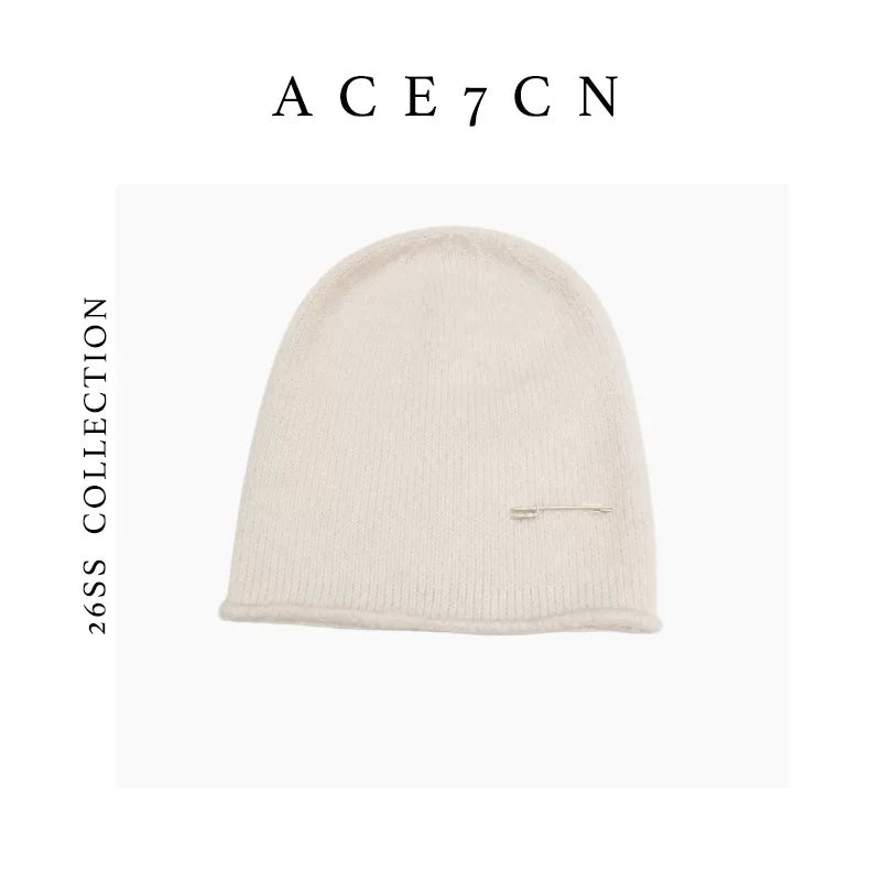 Safety-Pin Wool Knit Beanie — ACE7CN