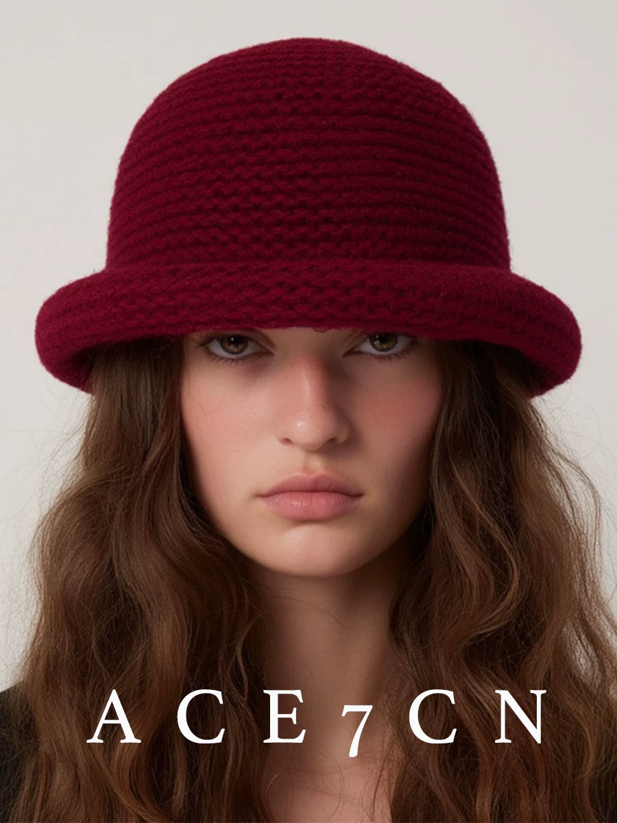 Roll-Brim Crochet Cashmere Bucket Hat — ACE7CN