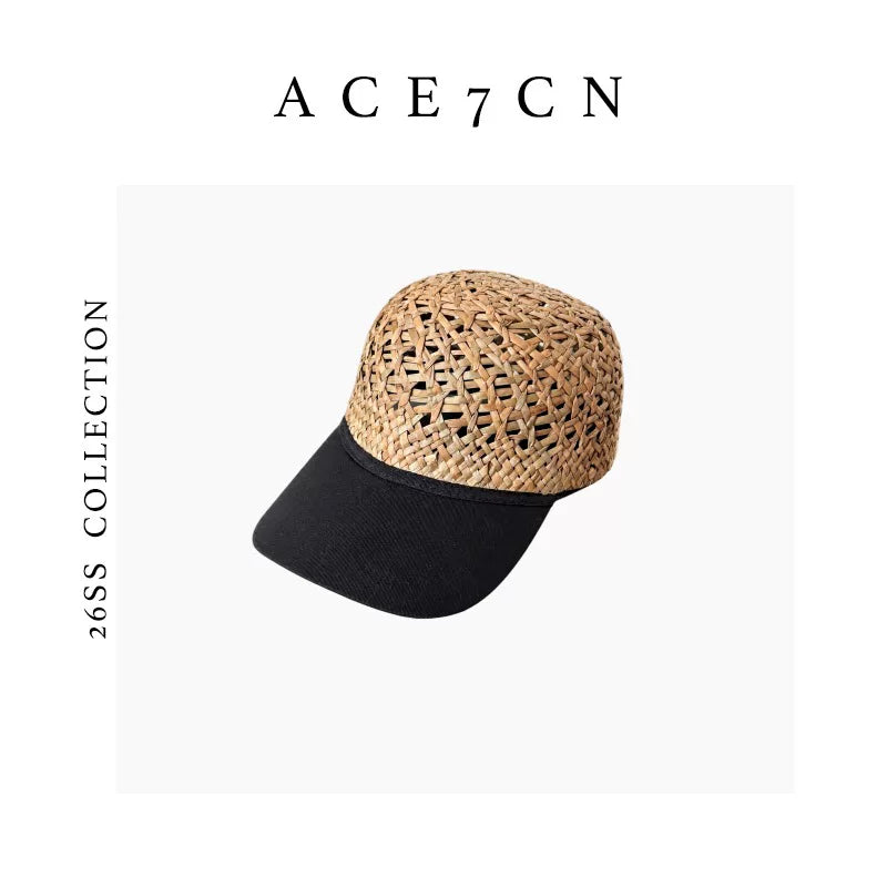 Openwork Straw Equestrian Cap — ACE7CN
