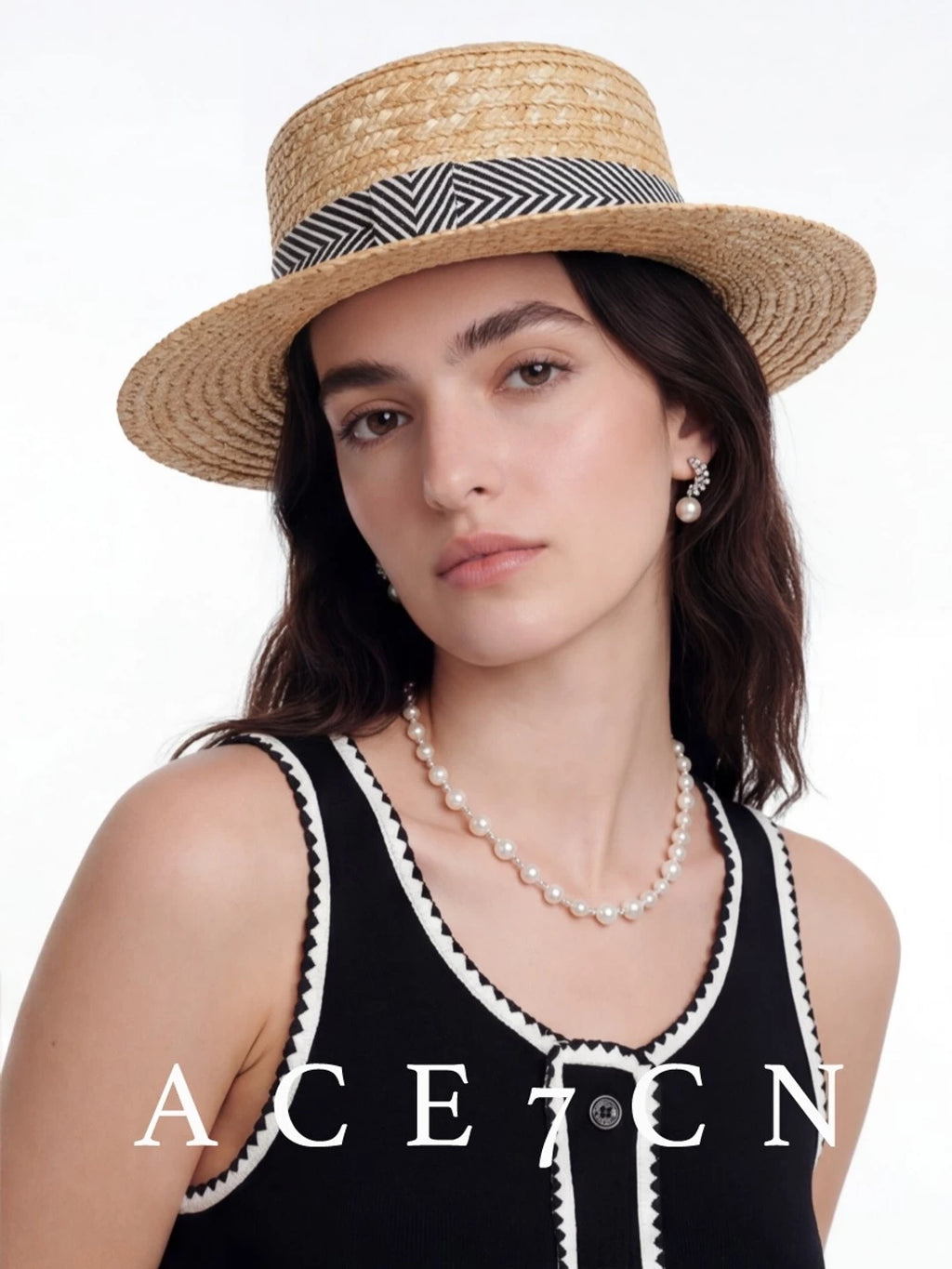 Striped Hand-Woven Straw Fedora — ACE7CN