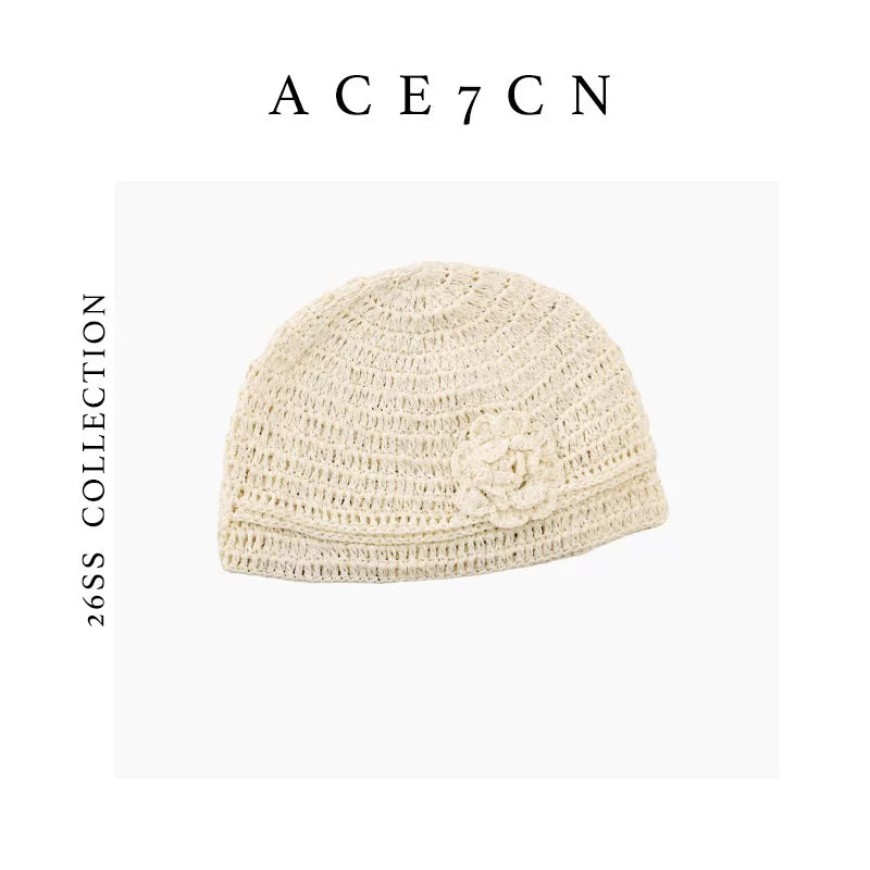 Crochet-Flower Glitter Knit Beanie — ACE7CN