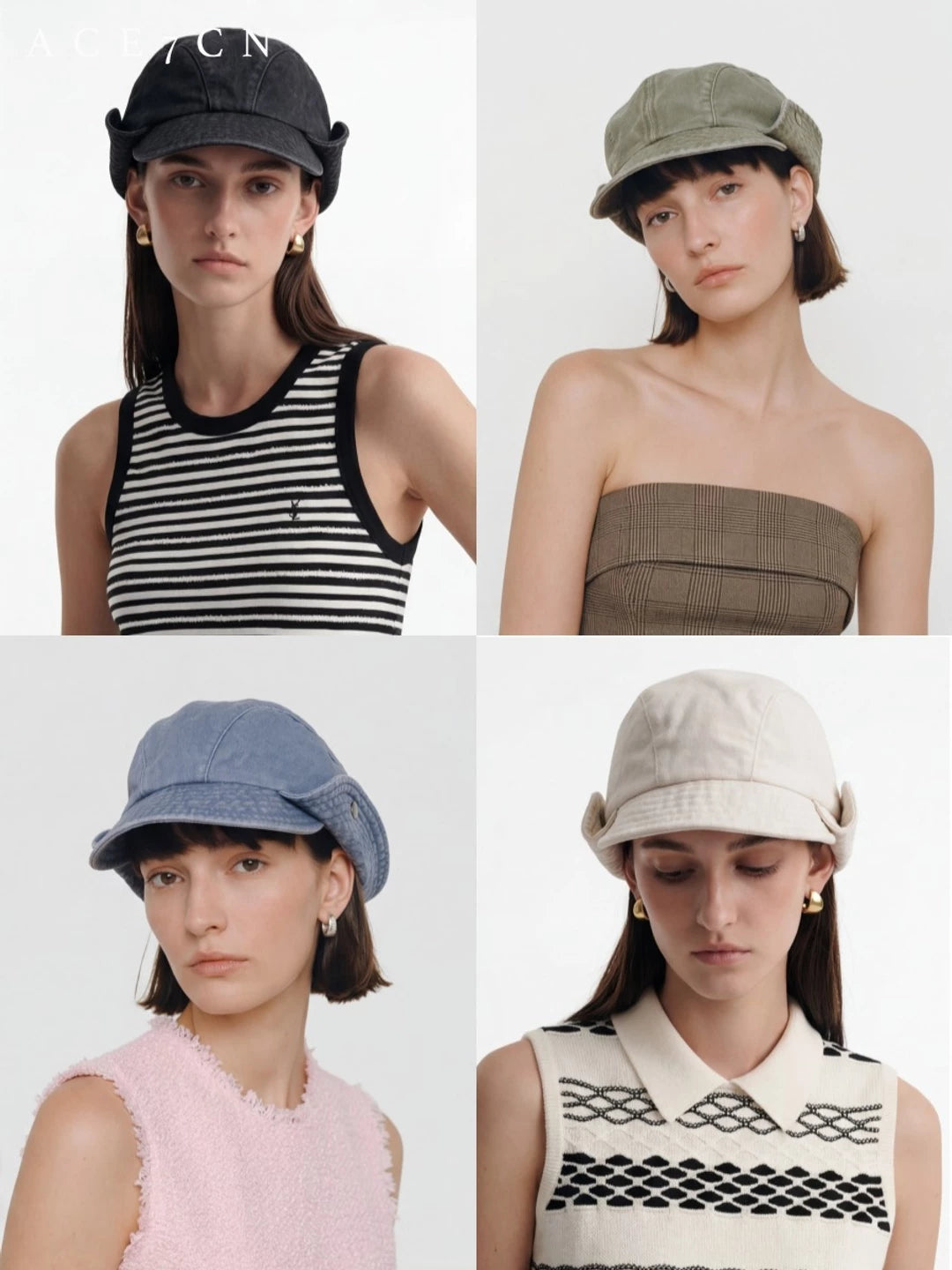 Buttoned Roll-Brim Bucket Hat — ACE7CN
