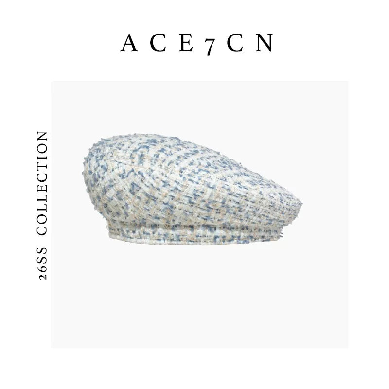 Generous-Fit Tweed Painter Beret — ACE7CN