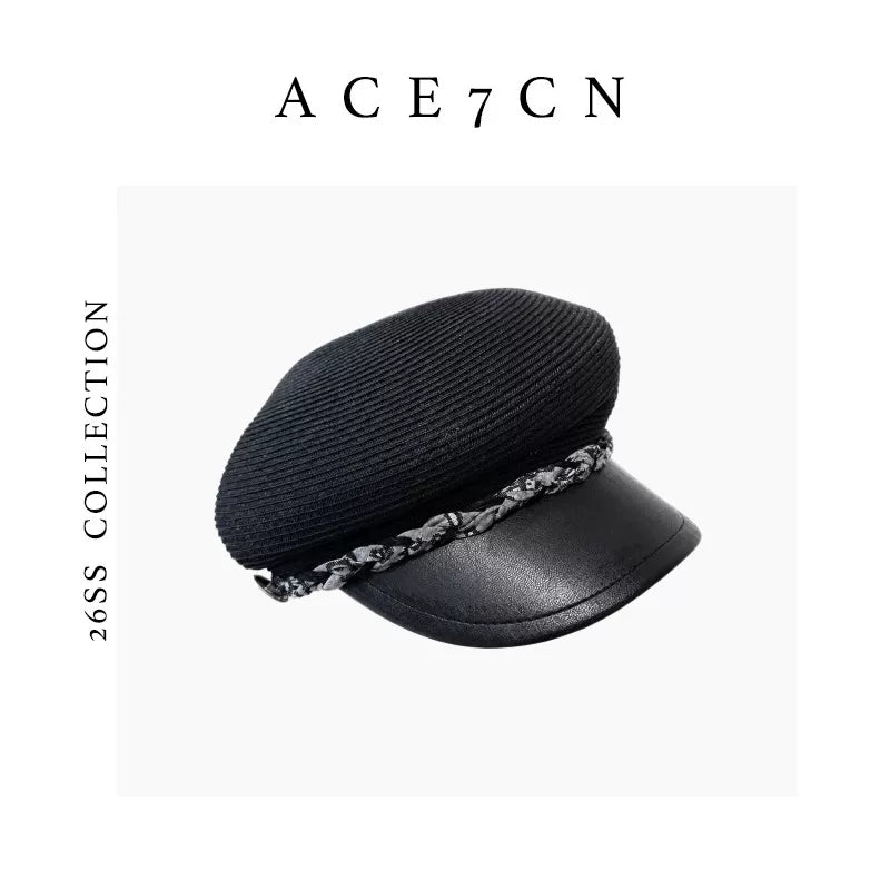 Braided-Cord Straw Newsboy Cap — ACE7CN
