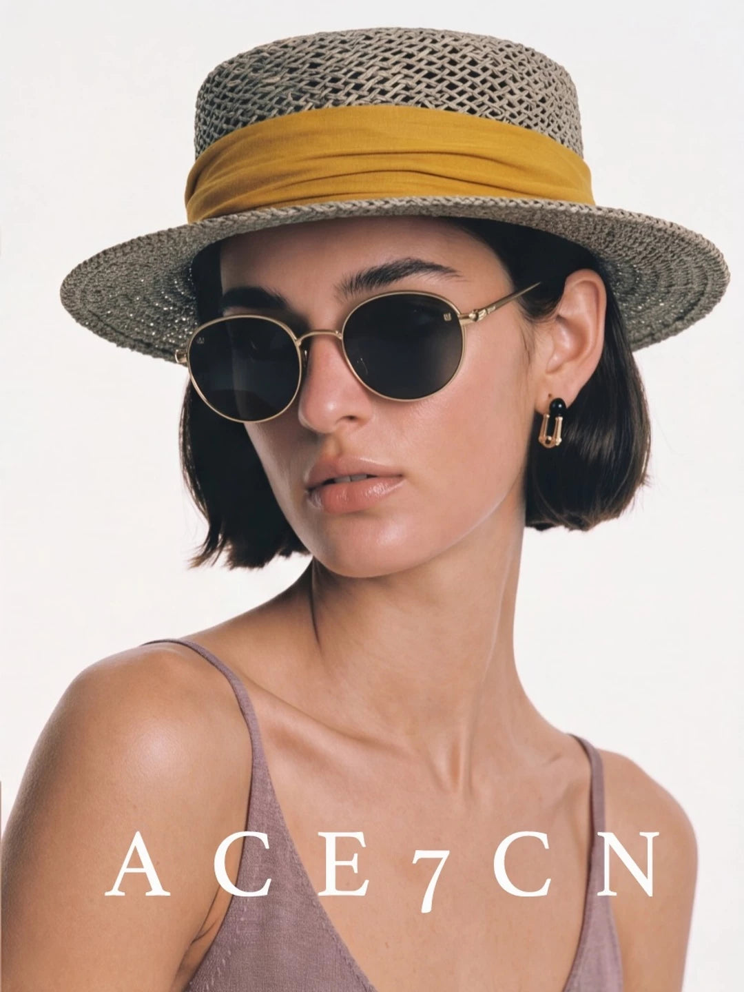 Ribbon-Trim Seagrass Flat-Top Boater — ACE7CN