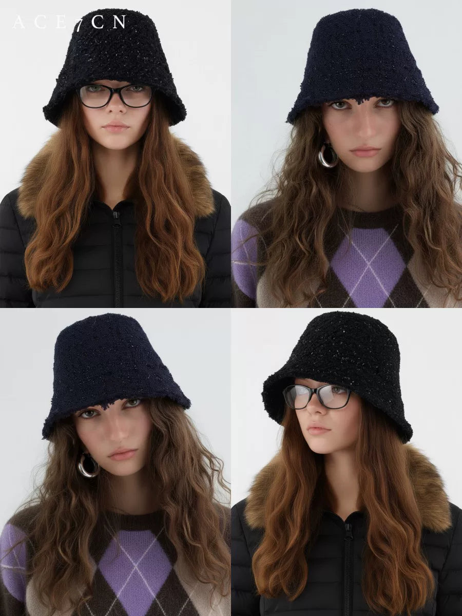 Glitter-Flecked Tweed Bucket Hat — ACE7CN