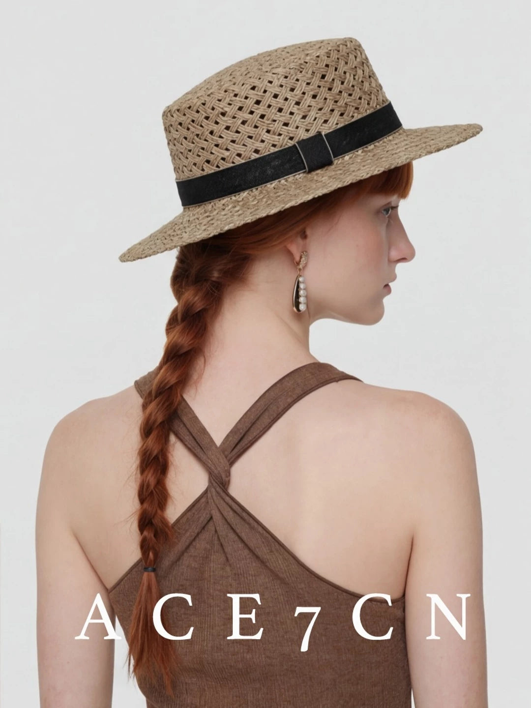 Openwork Flat-Brim Seagrass Fedora — ACE7CN