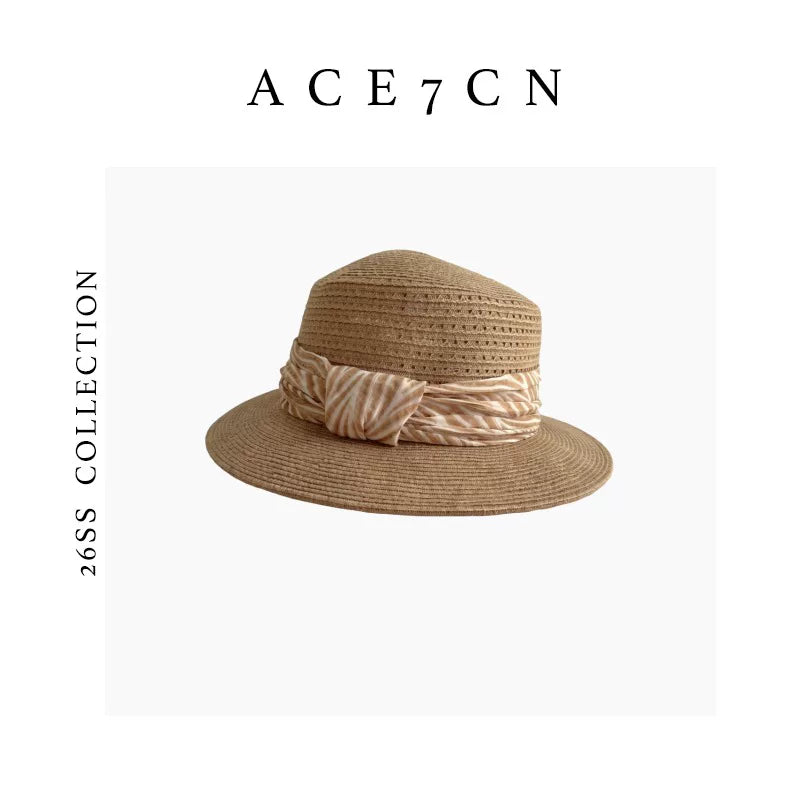 Pleated-Ribbon Wide-Brim Straw Panama Hat — ACE7CN