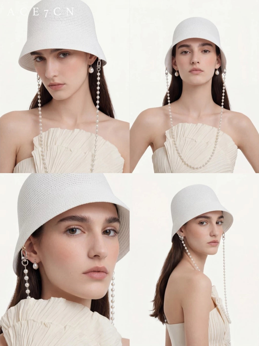 Chain-Trim Straw Lampshade Hat — ACE7CN
