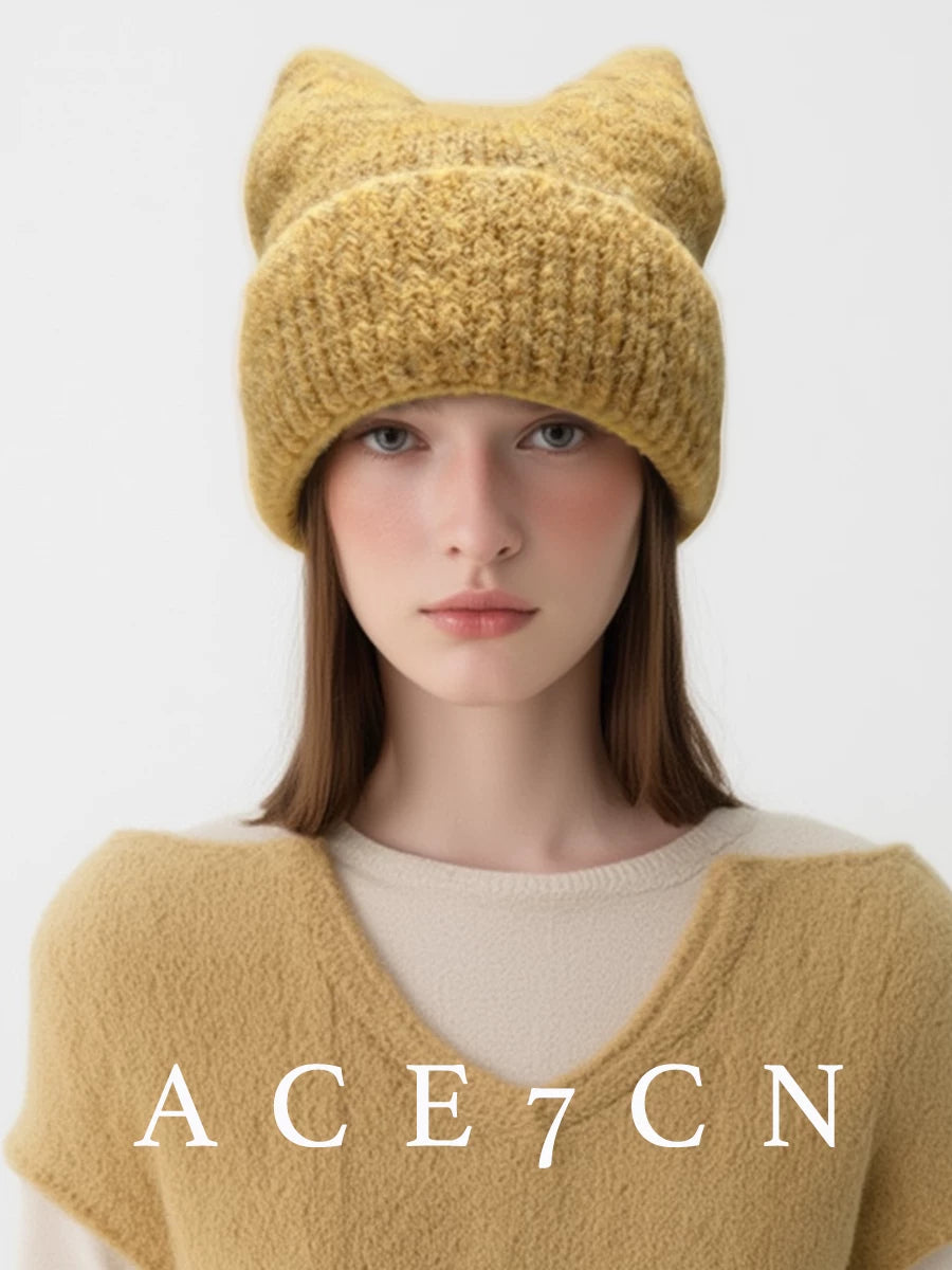 Fluffy Cat-Ear Ear-Flap Beanie — ACE7CN