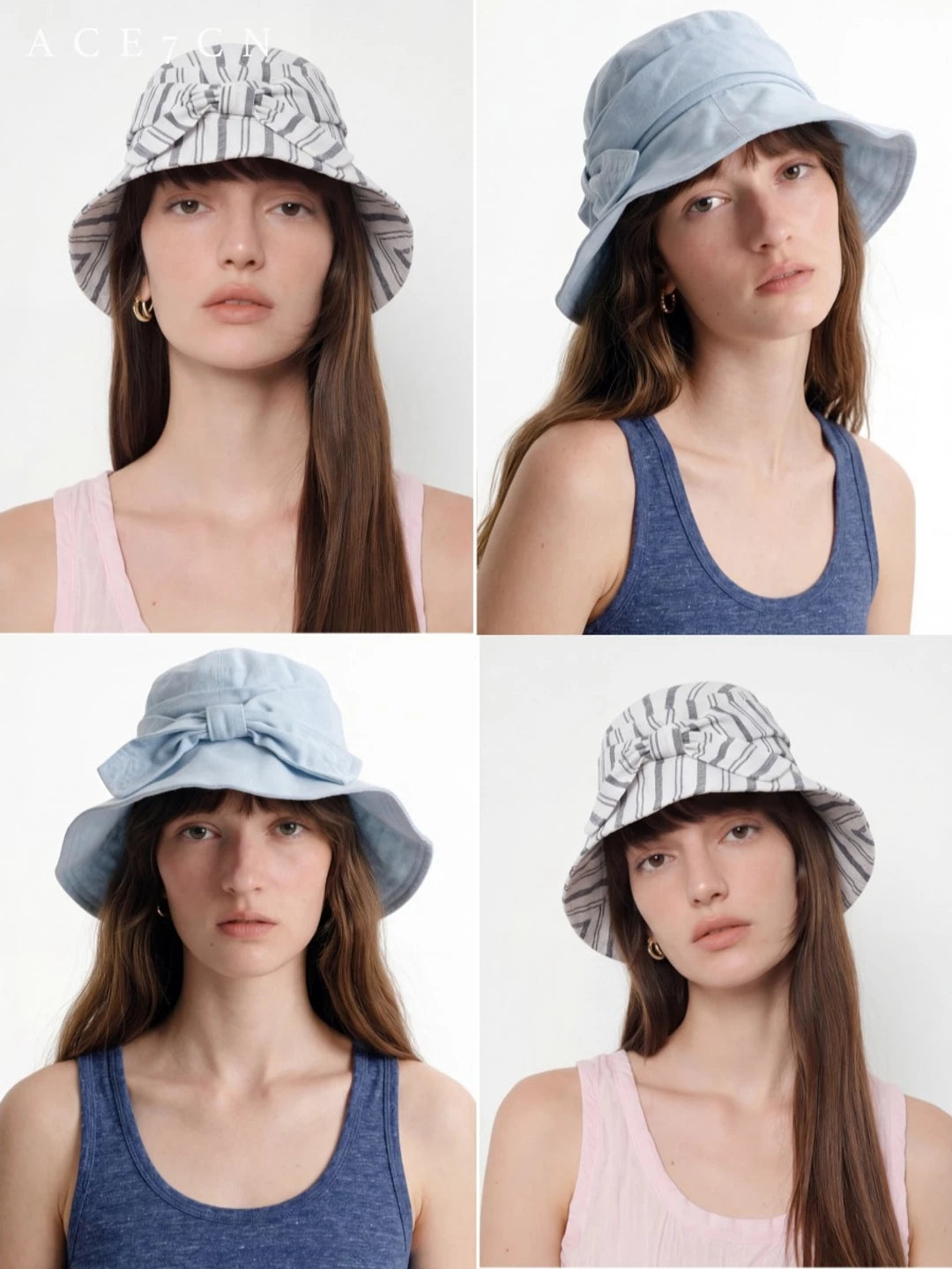 Bow-Detail Wide-Brim Linen Bucket Hat — ACE7CN