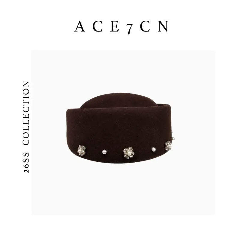 Crystal-Embellished Wool Pillbox Hat — ACE7CN
