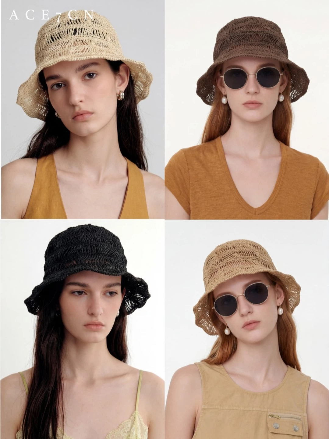 Lightweight Openwork Straw Bucket Hat — ACE7CN
