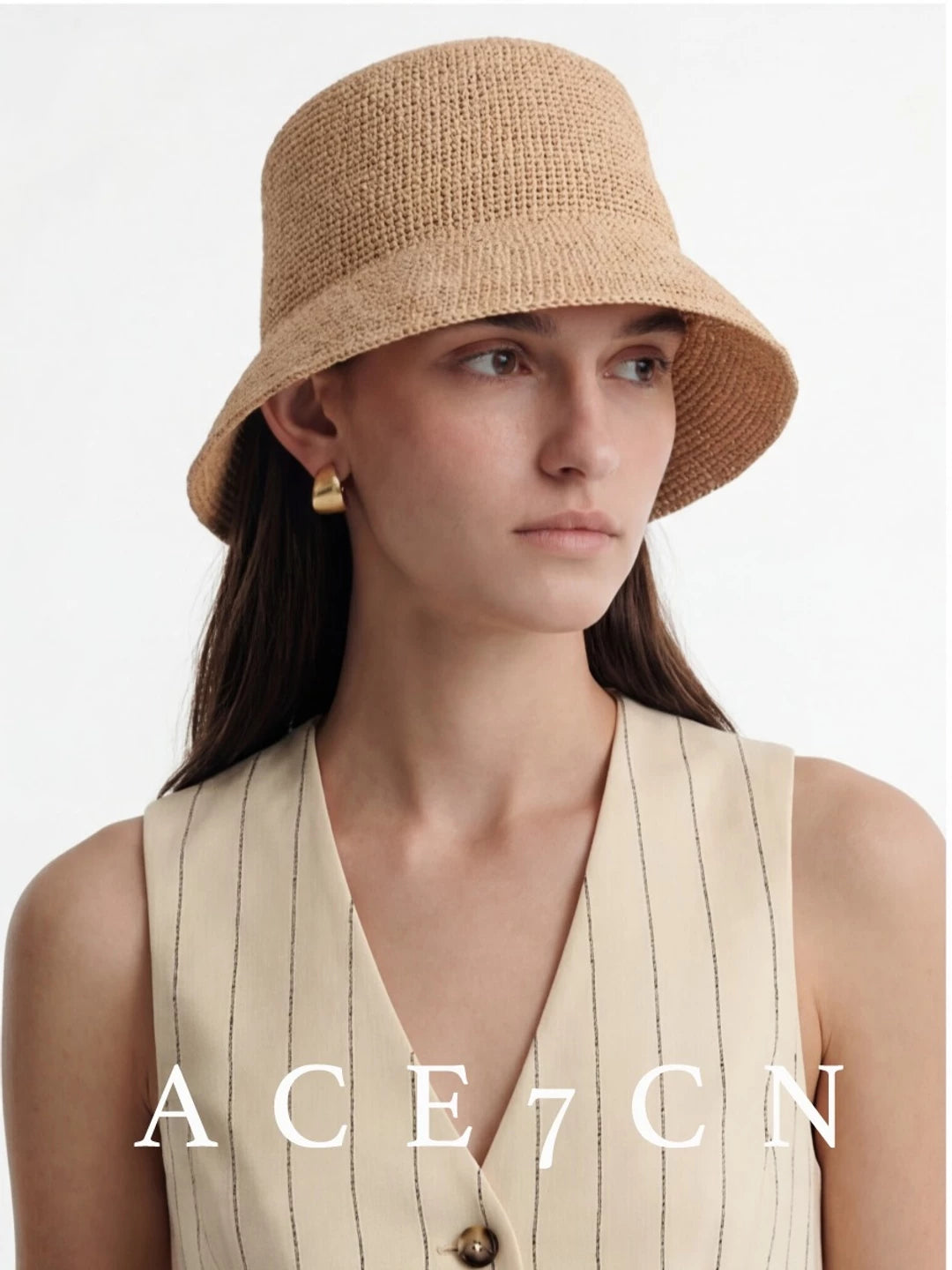 Soft-Crown Raffia Bucket Hat — ACE7CN