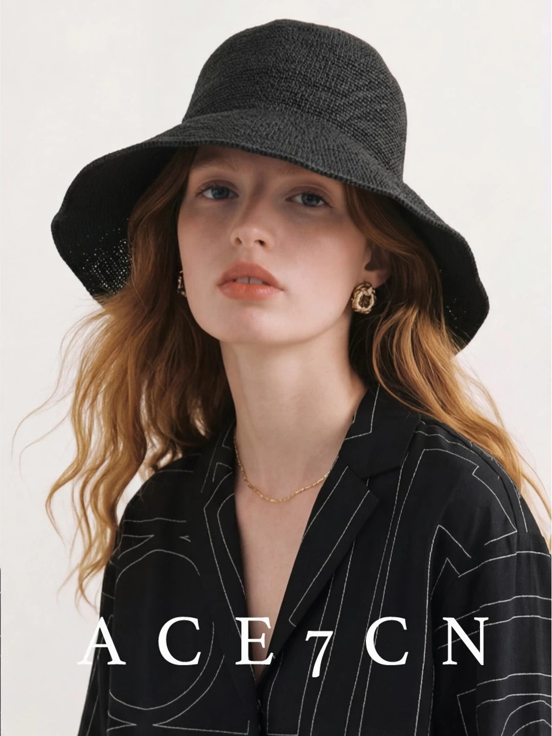Foldable Hand-Crochet Wide-Brim Bucket Hat — ACE7CN