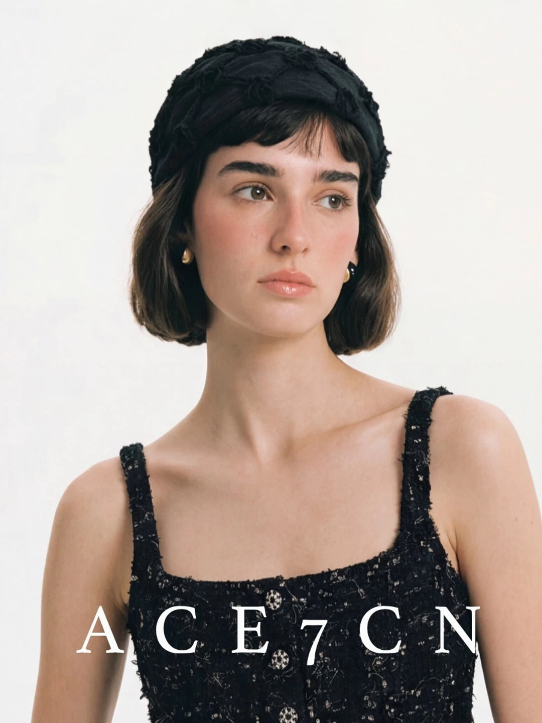 Sheer Tulle Floral Head Scarf Hat — ACE7CN