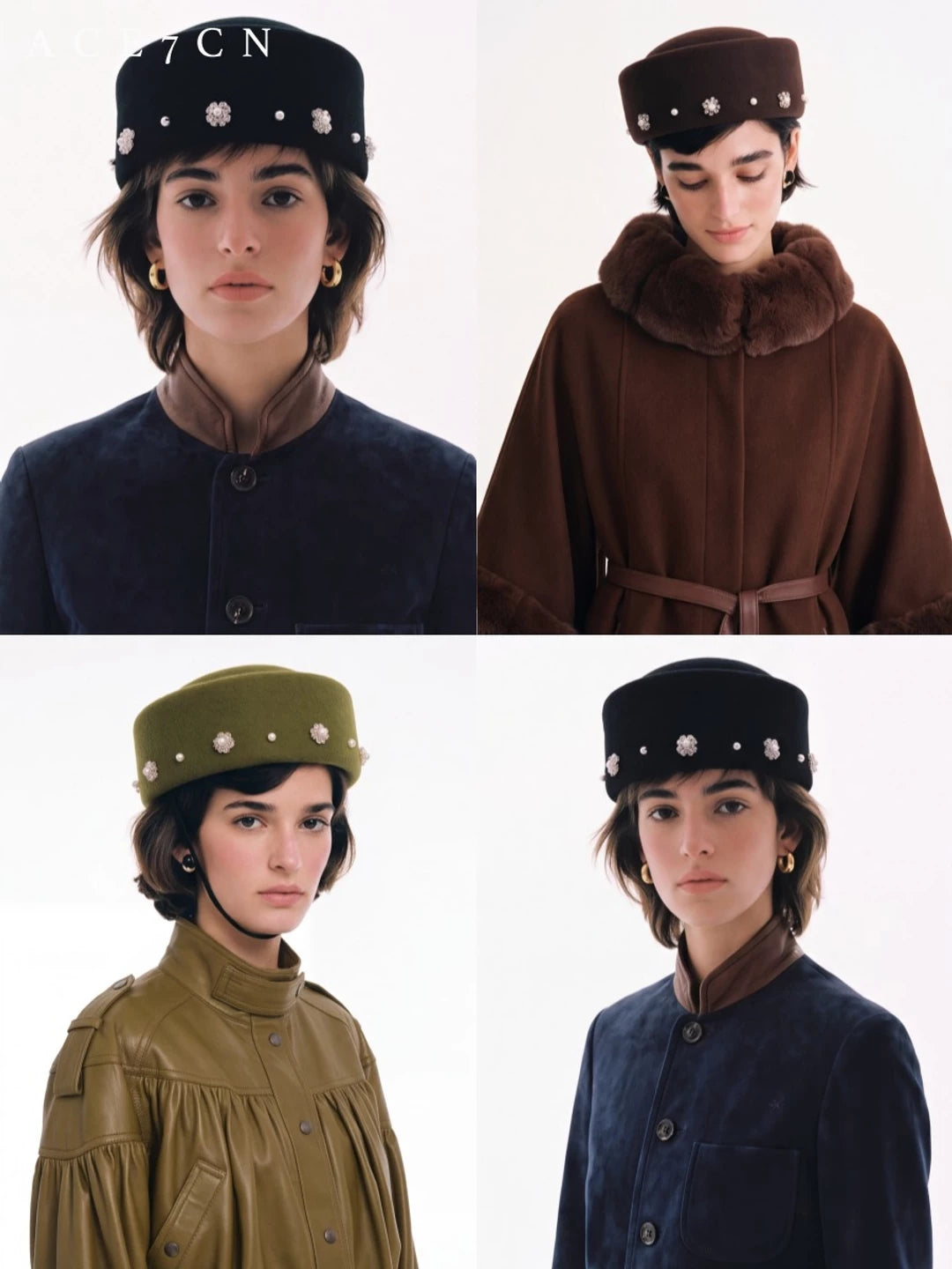 Crystal-Embellished Wool Pillbox Hat — ACE7CN
