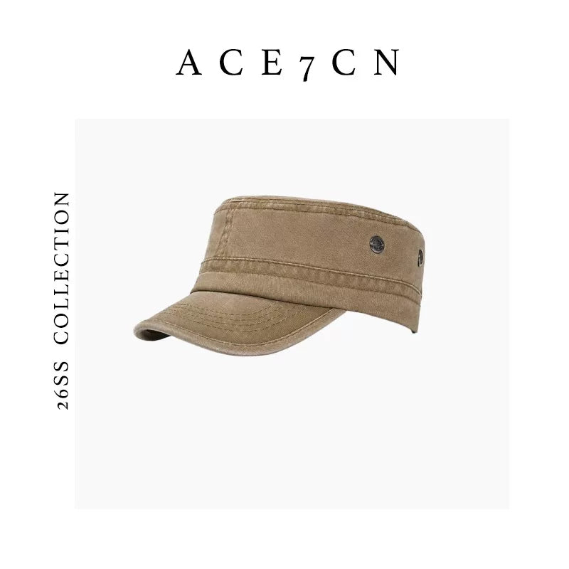 Flat-Brim Distressed Denim Equestrian Cap — ACE7CN