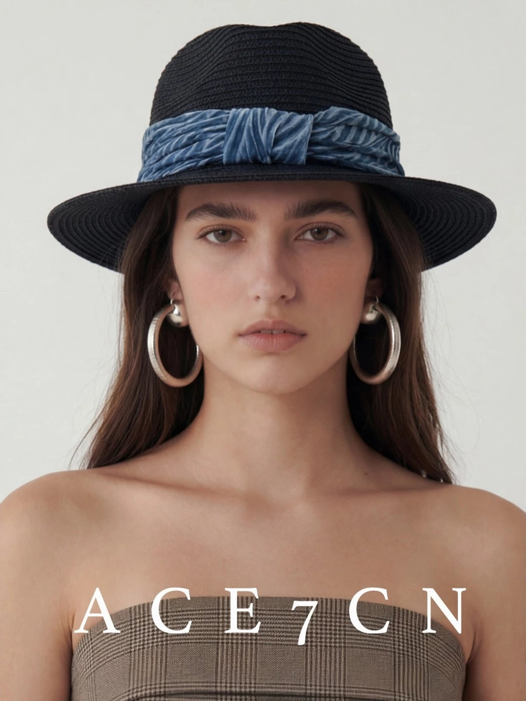 Pleated-Ribbon Wide-Brim Straw Panama Hat — ACE7CN