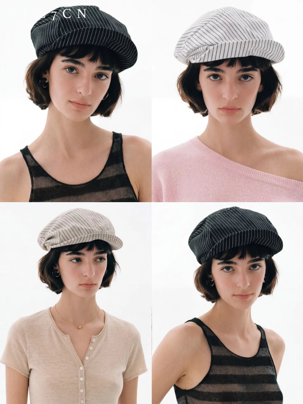 Striped Roll-Brim Cloud Newsboy Cap — ACE7CN