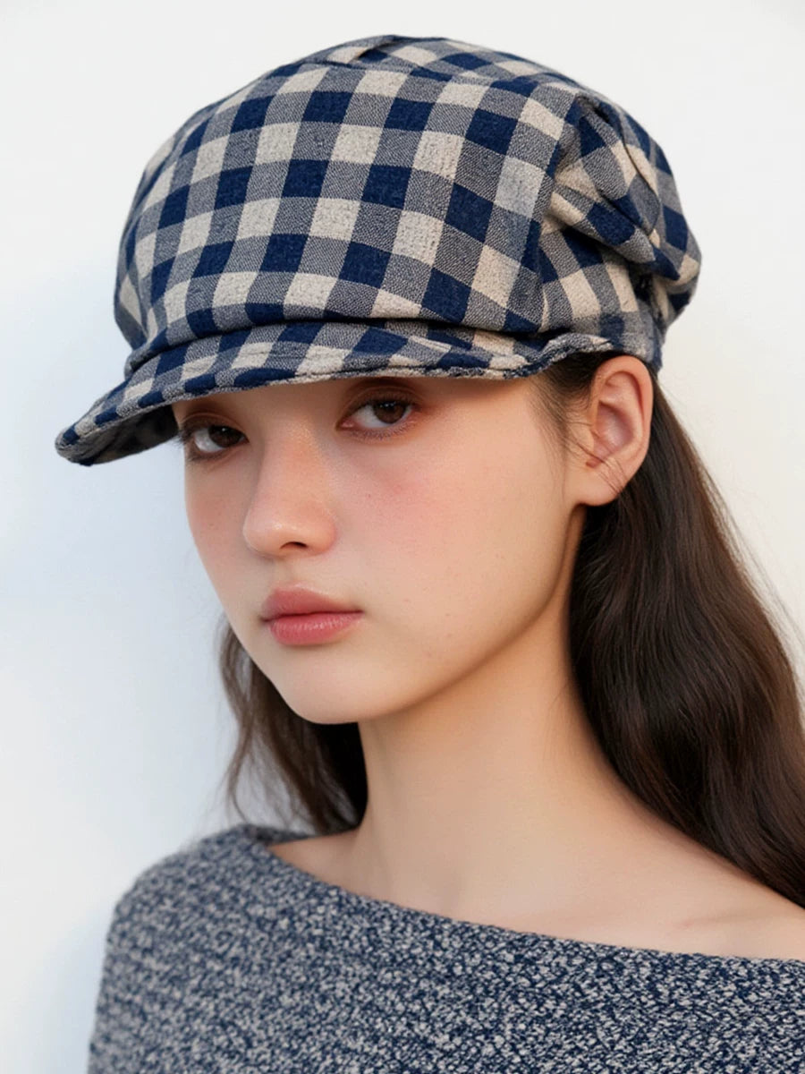 Plaid Cotton-Linen Painter Cap — ACE7CN