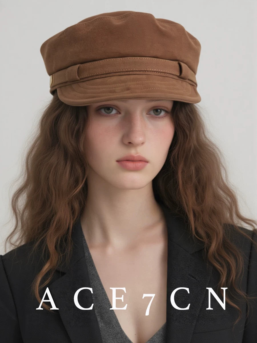 Suede Eight-Panel Newsboy Cap — ACE7CN