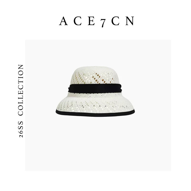 Openwork Bow Straw Bucket Hat — ACE7CN