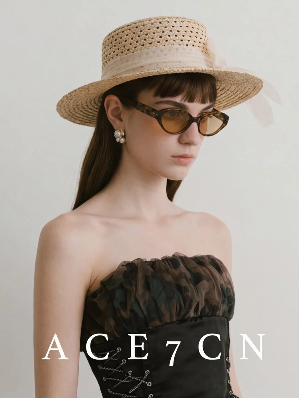 Openwork Raffia Flat-Top Boater — ACE7CN