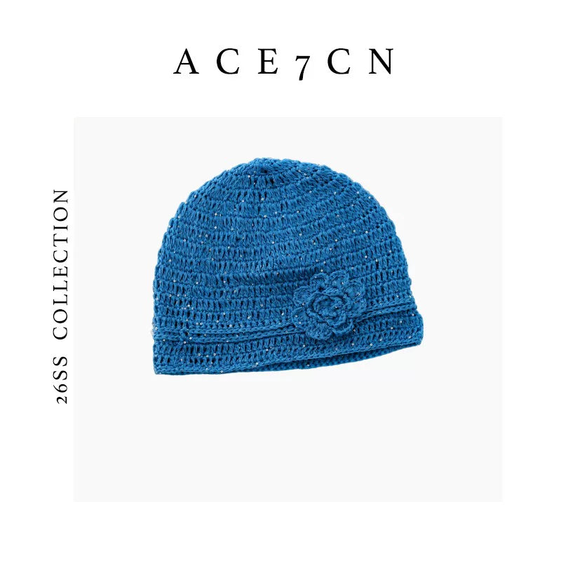 Crochet-Flower Glitter Knit Beanie — ACE7CN