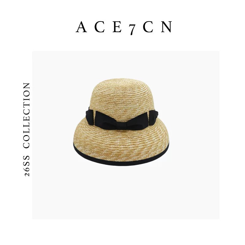 Bow-Detail Wheat-Straw Cloche — ACE7CN