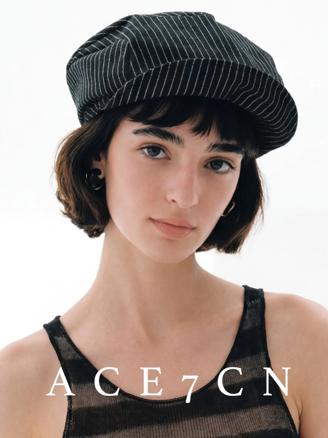 Striped Roll-Brim Cloud Newsboy Cap — ACE7CN