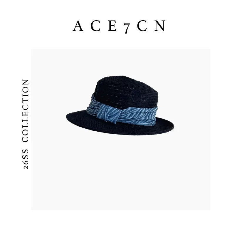 Pleated-Ribbon Wide-Brim Straw Panama Hat — ACE7CN
