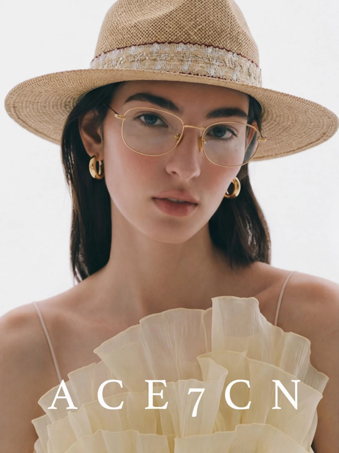 Hand-Woven Tweed-Effect Straw Fedora — ACE7CN