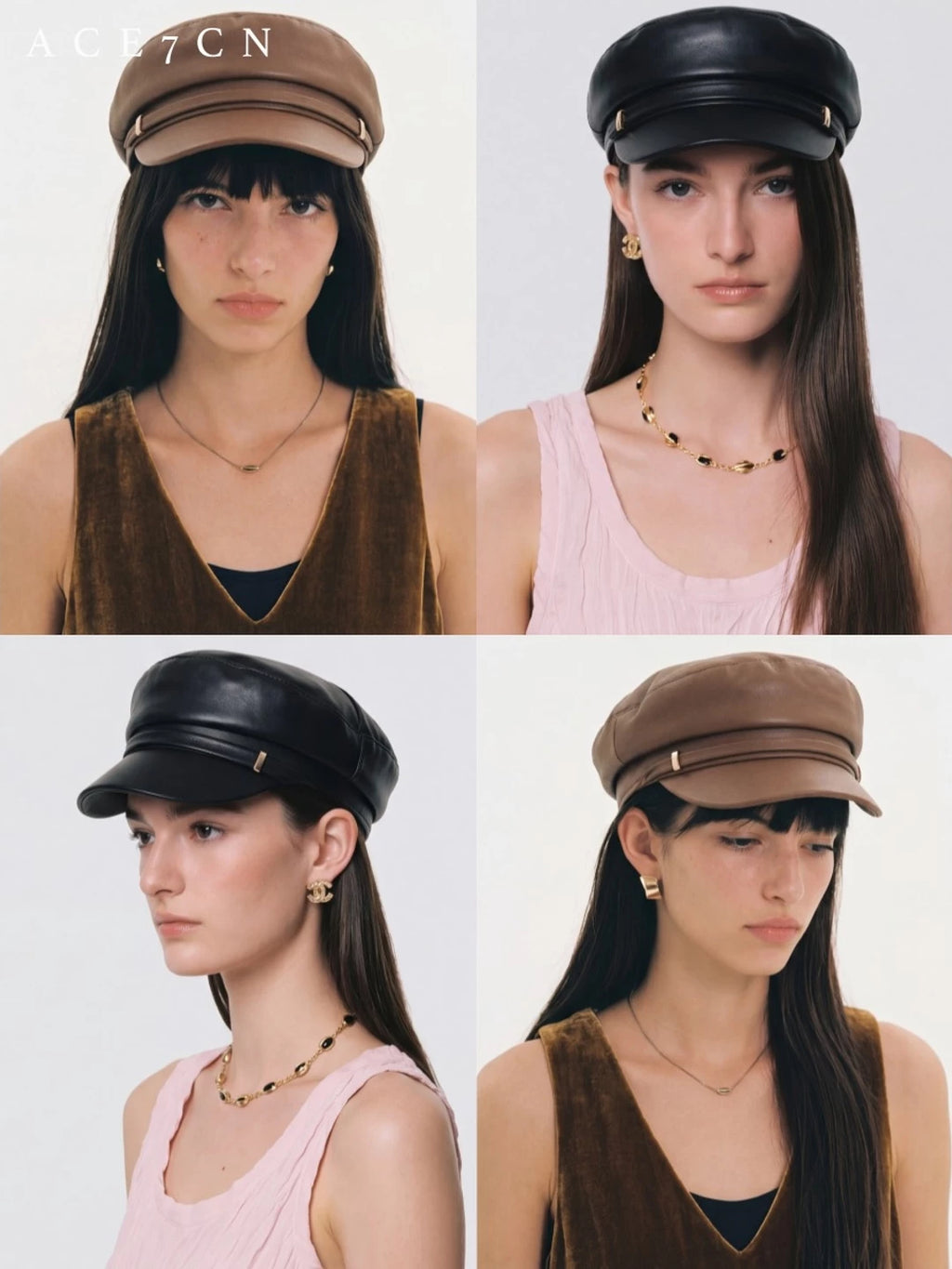Short-Brim Leather Equestrian Cap — ACE7CN