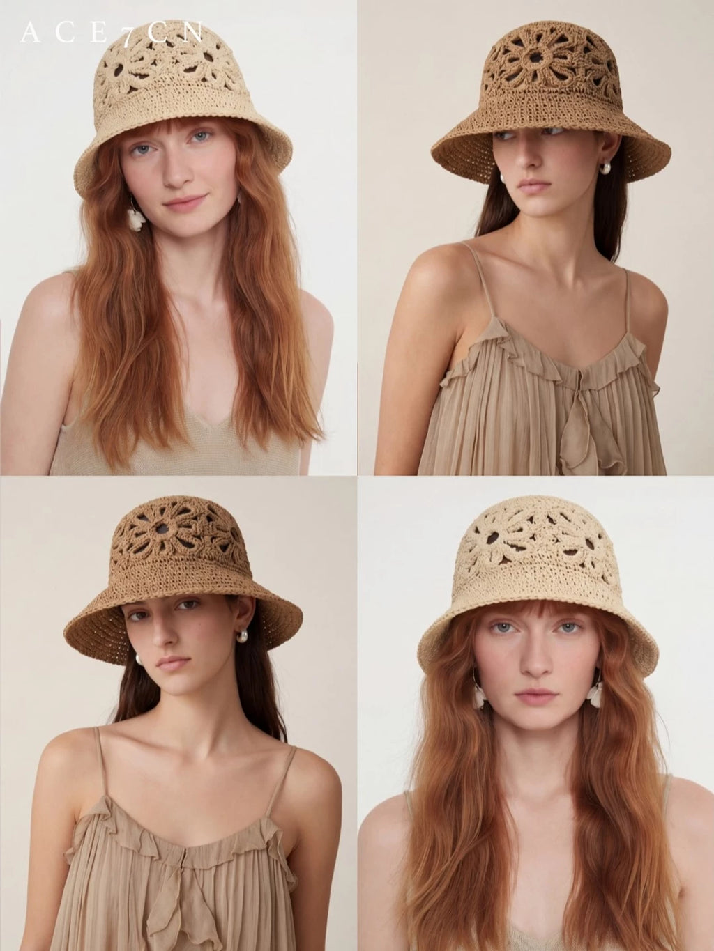 Airy Openwork Straw Bucket Hat — ACE7CN